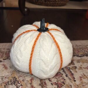 Cozy Knit Pumpkin Decor in White and Orange